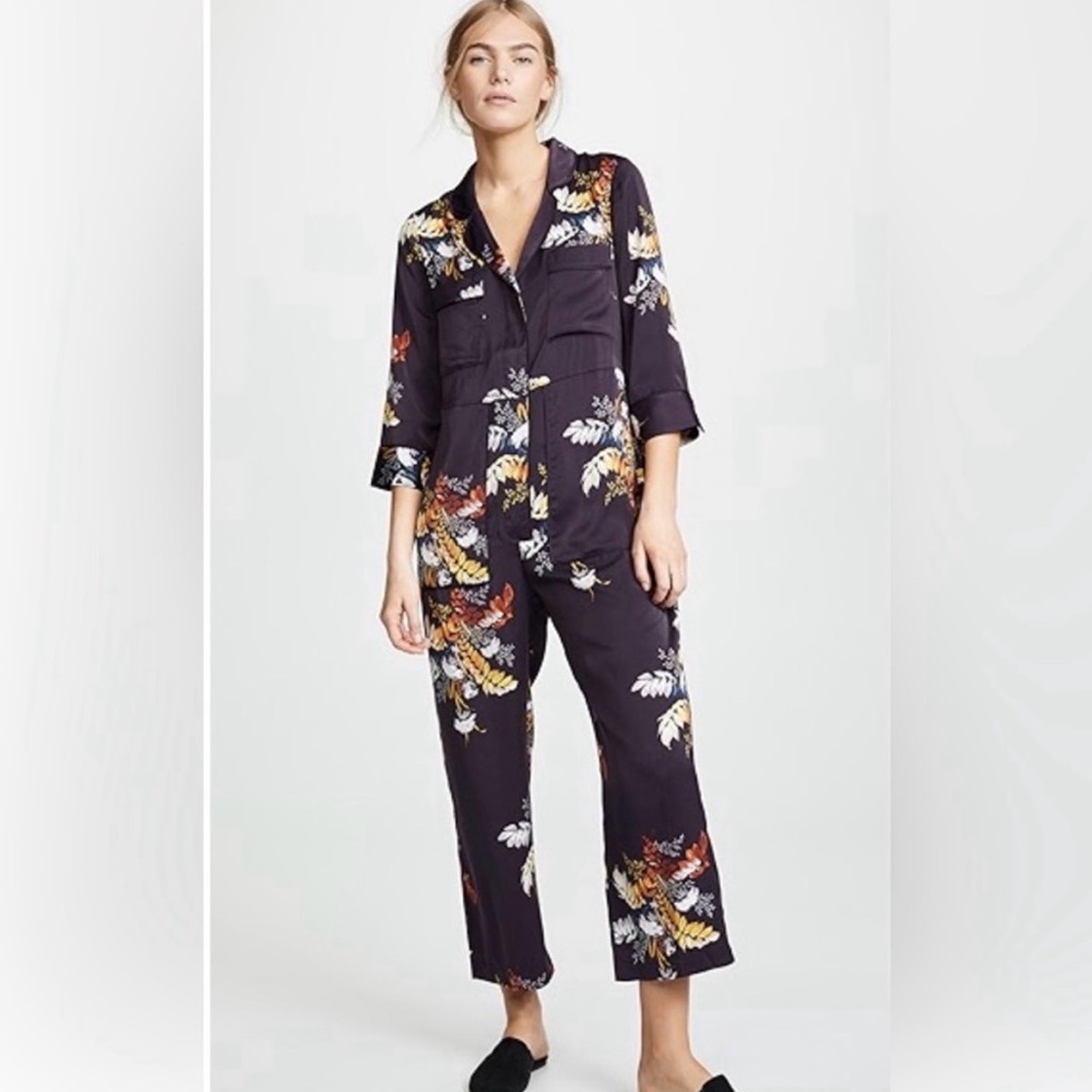 Madewell Satin Pajama Jumpsuit in Blooming Oasis Floral Print Size MD